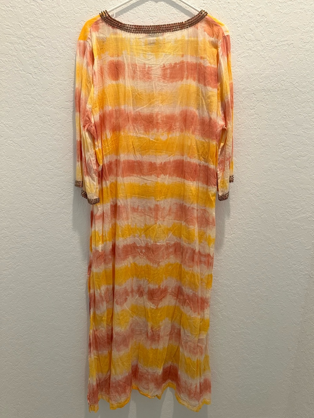 Coniglio Palm Beach Hand Dyed Maxi in Yellow & Coral with Beading - Picture 2 of 9